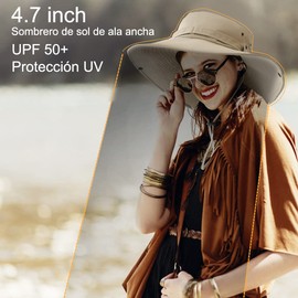 Duwinja Sombrero de Sol de ala Ancha Hombre y Mangas para Brazos,Gorro de Pescador ala Ancha 12cm, UPF 50+, Plegable, Transpirable, Impermeable, Protección Solar UV Gorras para Pesca/Senderismo-Caqui