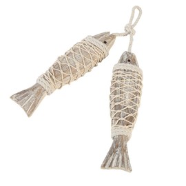 Pack of 2 Wooden Fish Decoration Hanging Wooden Wall Decoration, Antique Hand Carved Nautical Wood Fish Ornament Beach Themed Wall Art for Home Wall Decoration