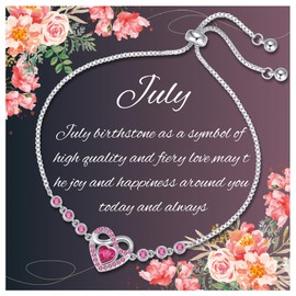 Birthstone Bracelets for Women Trendy: Infinity Heart Tennis Bracelet with July Cubic Zirconia, Adjustable Silver Bracelet Christmas Mother's Day Birthday Anniversary Jewelry Gifts for Women Wife Mom