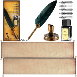 Epakh 2 Blank Scroll Paper with Wood Rods and 1 Feather Pen Set 7.5 x 30-32 Inches Scroll Prop Calligraphy Quill Pen with Nibs Inkwell Stand for Nice List Wedding Vows Writing Cosplay Prop Invitation