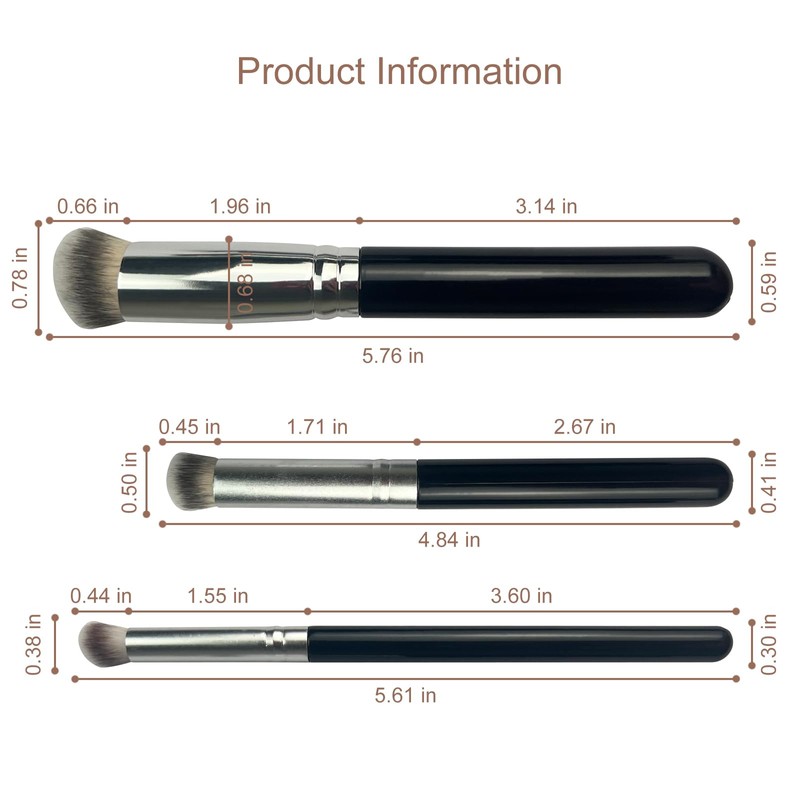3-Piece Foundation Contour Brush Set, Kabuki Brushes for Liquid, Cream,