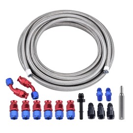 EVIL ENERGY 6AN 3/8" PTFE LS Swap EFI Fuel Line Fitting Kit, E85 Stainless Steel Braided Fuel Hose 25FT