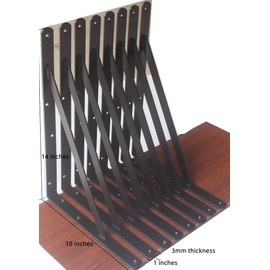 4 Pack L14" x H 10" Black Heavy Duty Shelf Brackets with Screws Metal Shelf Brackets Shelf Support Angle Brackets for Shelves L Brackets Heavy Duty Floating Shelf Brackets