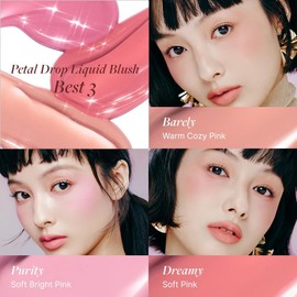 DEAR DAHLIA Petal Drop Blush (Flesh) - Weightless Buildable Liquid Blush with High-Pigment, Long-lasting Dewy Finish, Natural Flush. Hydrating, Vegan, Cruelty-Free Korean Makeup for Cheeks. (0.14 oz)