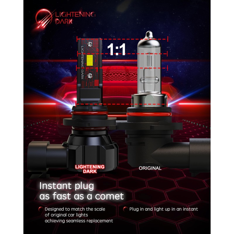 LIGHTENING DARK 9005+9006 Light Bulbs, HB3+HB4 Fog Bulbs Combo 6500K