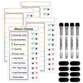4 Pcs Chore Chart for Kids: Dry Erase My Chores Slider Chart, Magnetic Visual Schedule for Fridge, Kids Daily Checklist - ADHD Tools: to Do List and Routine Chart for Multiple Kids (Rainbow 4-pack)