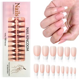 EternalClassic White French Tip Press on Nails Medium Coffin Fake Nails, 150pcs French Gel Nail Tips Nude Nail Press ons, Medium Press on Nails Coffin False Nails Stick on Nails for Nail Extension