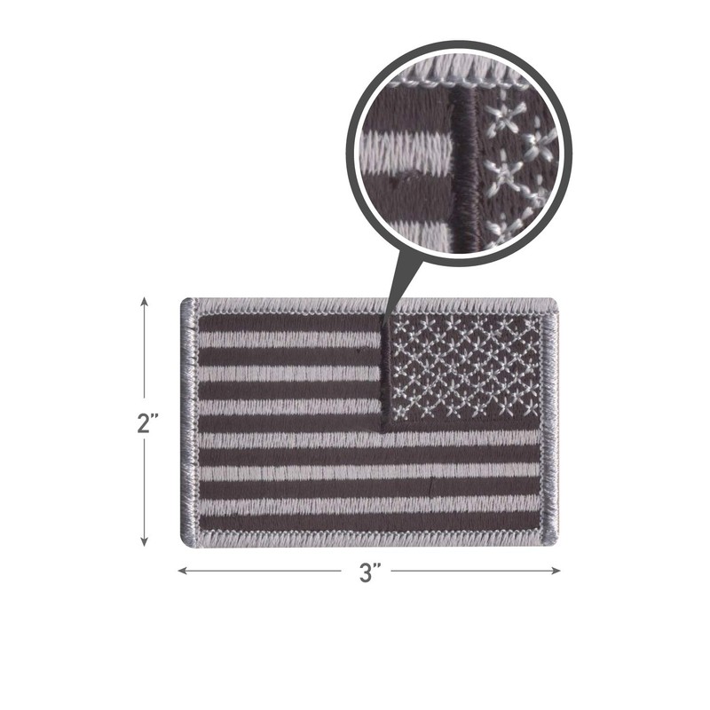 Rothco Iron On/Sew On Embroidered US Flag Patch (Black/Silver Reverse)