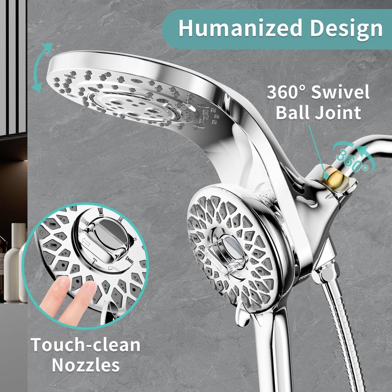 EAARSUO Magnetic Large Rain Shower Head with Handheld Spray, High