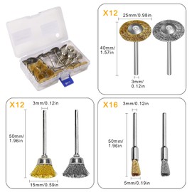 Small Wire Brush Set, 40 Pieces Brass Brush and Steel Brush, 3 mm Shaft Wire Brush for Grinding, Polishing, Cleaning for Dremel Rotary Tool