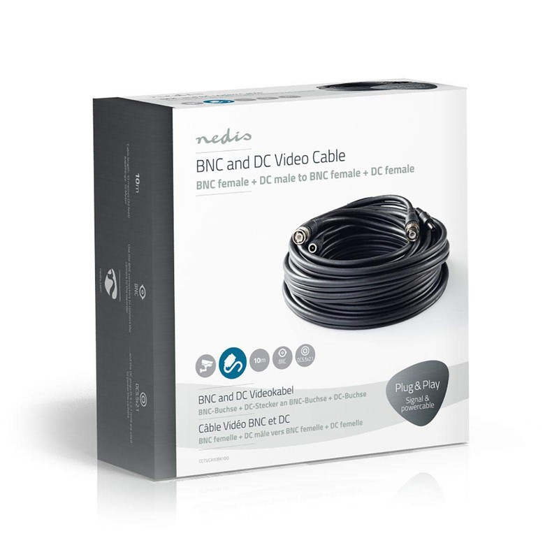 NEDIS CCTVCA10BK100 CCTV Security Cable BNC/DC | RG59 | 10