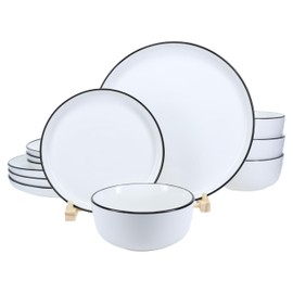 BIA Cordon Bleu Silhouette Porcelain Dinnerware Set, 12-Piece, White With Black Rim