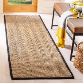 SAFAVIEH Natural Fiber Collection Runner Rug - 2'6" x 16', Natural & Black, Seagrass, Herringbone Pattern with Border (NF115C)
