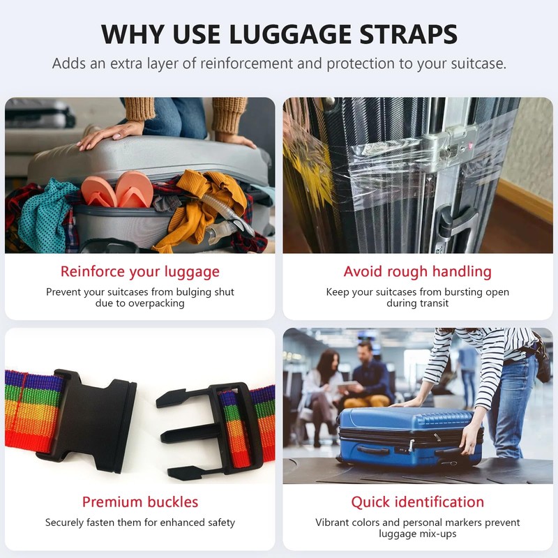 CPCOIN Luggage Connector Straps Adjustable Travel Belts with Ladderlock Buckle