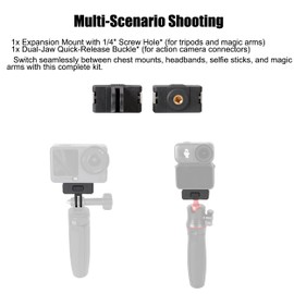 PellKing 2-Pack Magnetic Quick Release Adapter Kit for DJI Osmo Action 6/Osmo Nano, Base Mounts with 1/4" Screw Hole & Dual-Jaw Clip, Aluminum Build for Chest Strap Head Strap Tripod Accessories