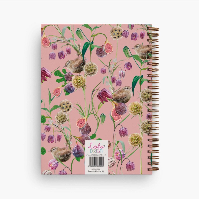 Lola Design - Large Spiral Notebook Organiser, Pink Wren Pattern
