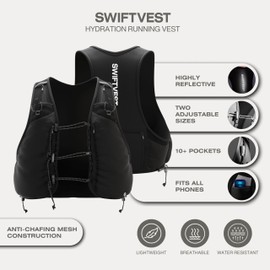 SWIFTVEST™ Trail Running Vest | Phone Holder for Running | Hydration Backpack | Lightweight Running Pack | Water Bottle Holder | Running Essentials | 10+ Pockets for Running Accessories - Men & Women