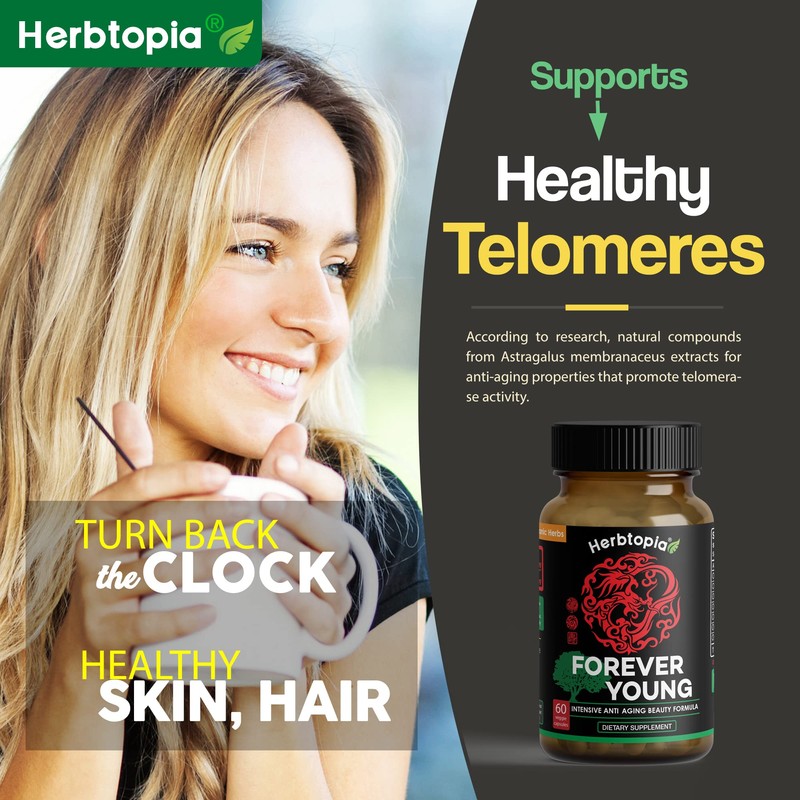 Herbtopia Forever Young Longevity Supplement for Immunity, Anti Gray Hair,