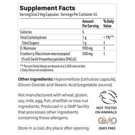 NeuEve Urinary Support Cranberry and D Mannose Supplements for Urinary Health Defense, All-Natural Ingredients | 90 Vegan Capsules
