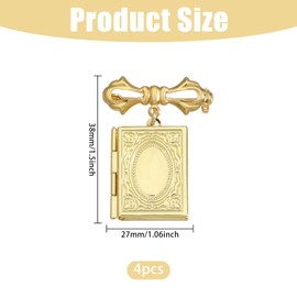 CHGCRAFT 4 Pcs Locket Brooch Bridal Bouquet Charm Flower Brooch Pin Brass Pins Set Rectangle Memory Charm Coat Shirt Suit Collar Accessories for Backpack Clothing Badges, Golden