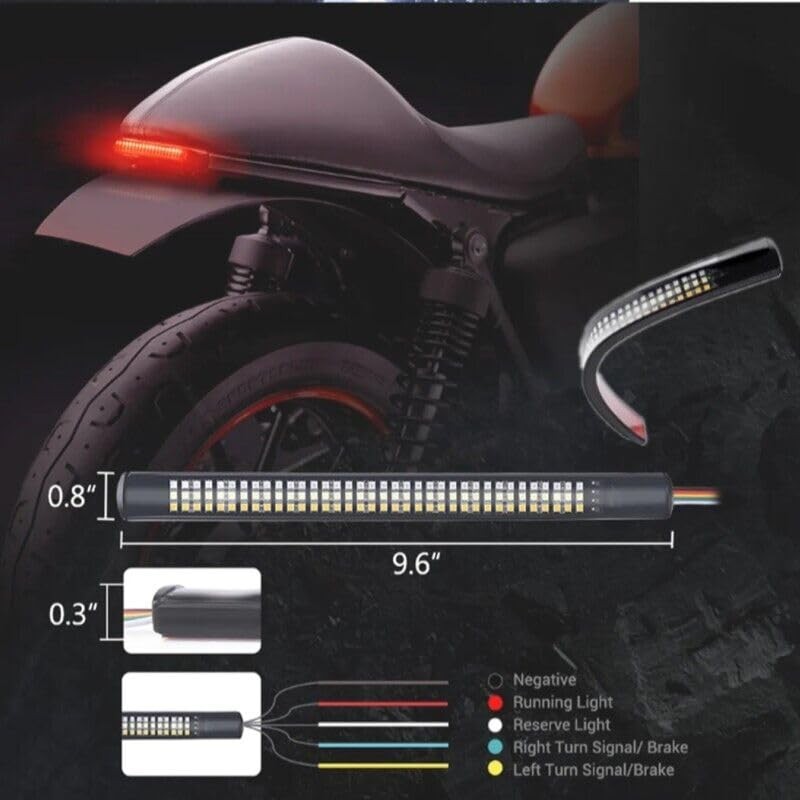 TooToo Motorcycle Tail Light Strip Aluminum Triple LED Sequential Turn