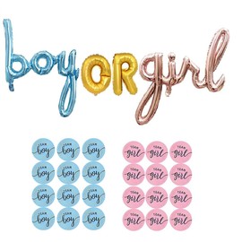 Gender Reveal Party Decorations Background Boys or Girls Foil Balloons with 120 Pieces Boys or Girls Stickers for Baby Shower Decorations