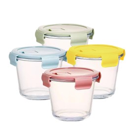 Eidoct 4 Pcs Round Glass Soup Containers, 720 ml Resistant Glass Food Storage Containers With Lids, Round Heat Glass Jars, Borosilicate Glass Leak-proof Soup Stew Food Storage and Meal Prep Bowls