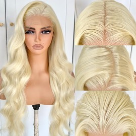 BlackSwern Blonde 613 Synthetic Wig HD 13x6 Lace Frontal Wig Pre-Plucked, 26inch Blonde Body Wave Lace Front Wigs 200 Density for Black Women, Pre-Plucked PLUS 1.5’’ Hairline