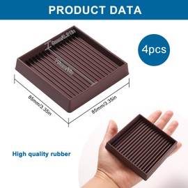 VooGenzek 4 PCS 3”/7.6cm Square Non Slip Furniture Pads, Bed Stoppers Rubber Furniture Feet, Furniture Coasters for Hardwood Floors, for Bed Cabinet Sofa Chair Table Piano, Brown