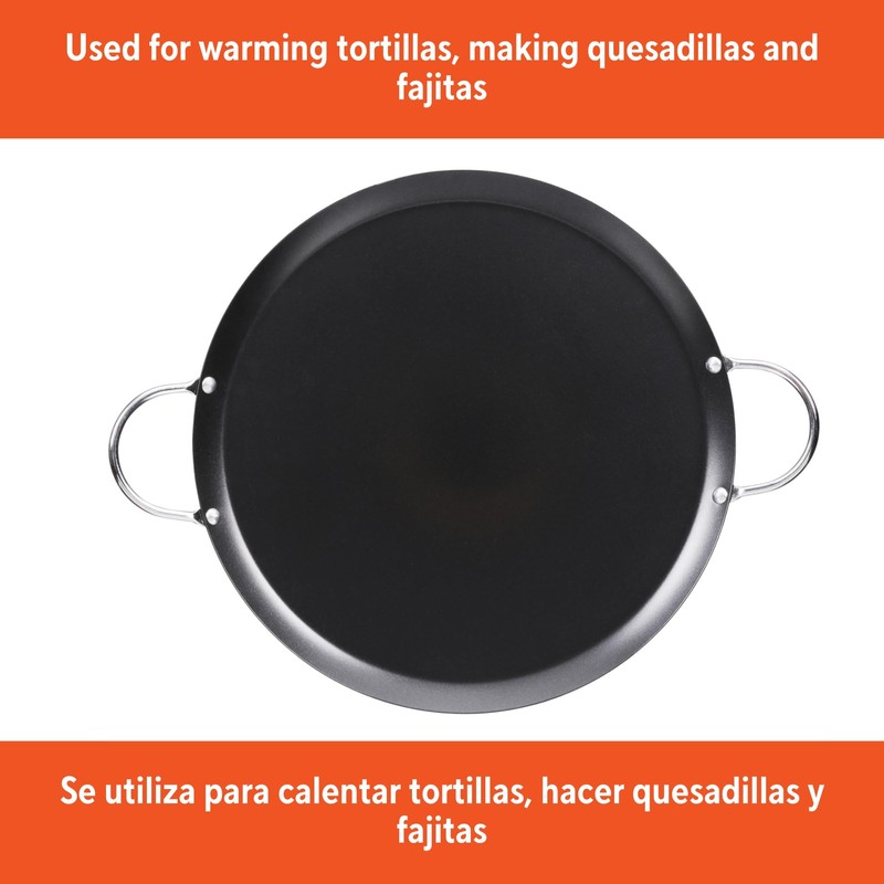 IMUSA 11in Carbon Steel Nonstick Round Comal with Metal Handles,