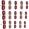Red Cat Eye Press on Nails Short, 30 Pcs Salon-Like