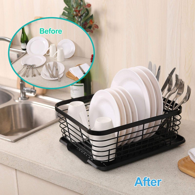 TQVAI Kitchen Dish Drainer Rack with Drying Board and Full-Mesh