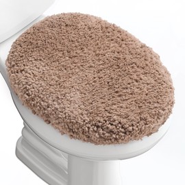 Baahrnom Luxury Soft Microfiber Toilet Lid Cover Machine Washable Solid Toilet Seat Cover 17.5" x 15" Adjustable Rubber Backing Fits Most 16-17.5" L x 14-16" W Round Oblong and Elongated Toilet Seat