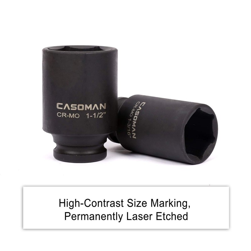 CASOMAN 1/2-Inch Drive Deep Spindle Axle Nut Impact Socket Set,