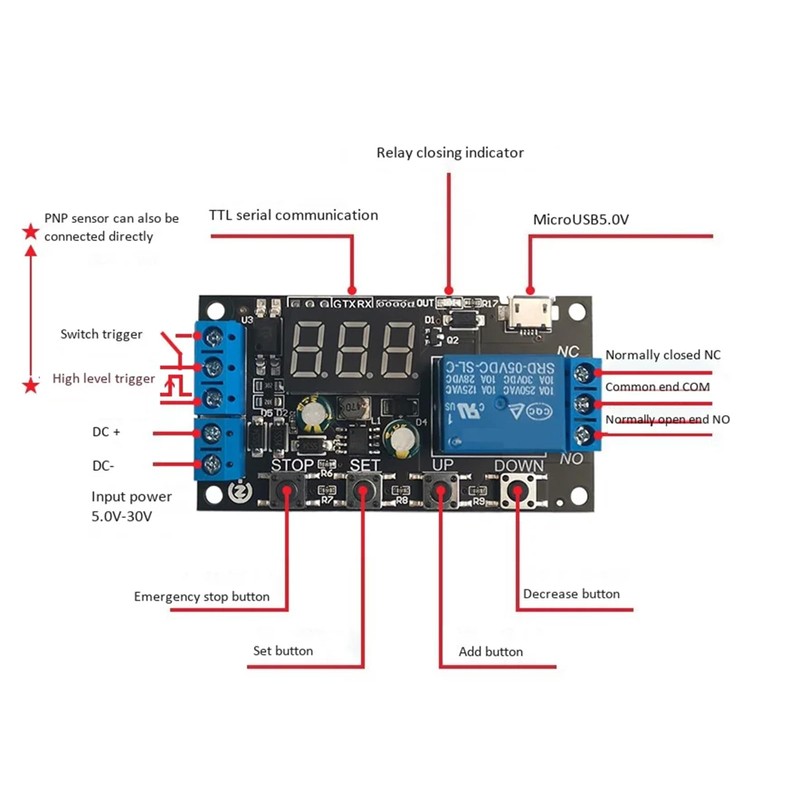 JESSINIE ZK-TD2 5-30V Timer Relay Module with LED Display, Multi-Function