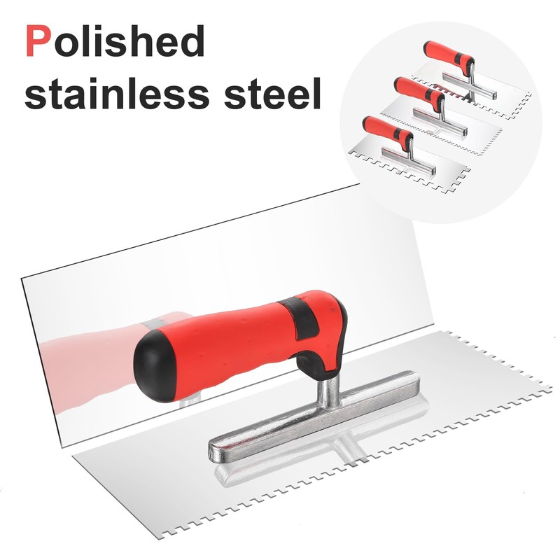 3 Pieces Tile Tools Stainless Steel Square Notched Trowel Set