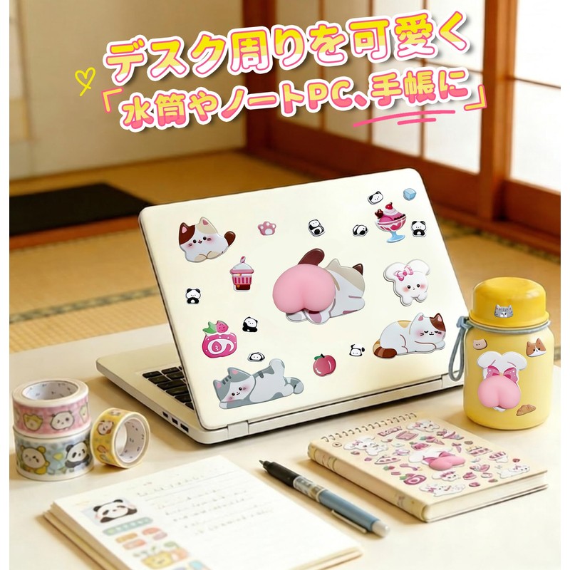 Fuwa-Moji 3D Stickers, Set of 5 [Cat and Rabbit Back