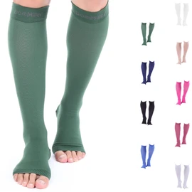 Doc Miller Calcetines de Compresión de Punta Abierta (1 par) 20-30 mmHg Medias de Compresión Para Ejercicio, Recuperación, Dolores, Varices, Mangas para Pantorrillas (Verde Oscuro, Mediana)