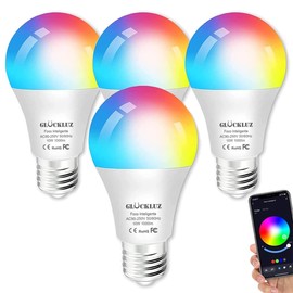 Glückluz 10W Smartlife Foco Inteligente Wifi & Bluetooth, 1000lm Foco LED RGBCW Alexa Bombilla, Colors Regulable Dimmeable Multicolor Control Remoto de APP y Control de Voz 4 Piezas (Smartlife APP)