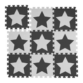 Relaxdays Puzzle Mat Stars Set of 9, 18 Pieces, EVA Foam, Non-Toxic, Play Mat 91 x 91 cm, White/Grey