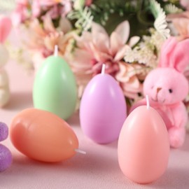 Rossesay 12 Pcs Easter Colored Egg Shaped Votive Candle 1.8 x 2.4'' Unscented Pink Orange Yellow Green Blue Purple Macaron Easter Egg Candle DIY Smokeless Easter Decoration Tealight Home Party Holiday