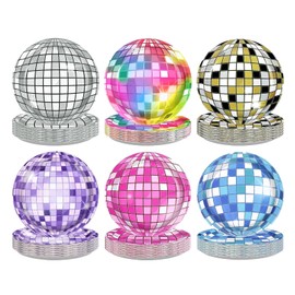 60Pcs Disco Paper Plates 7" Colorful Silver Disco Ball Heavy Duty Plates
