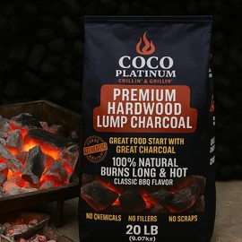 Coco Platinum Premium Hardwood Lump Charcoal – 100% Natural BBQ Fuel for Grilling 20LB