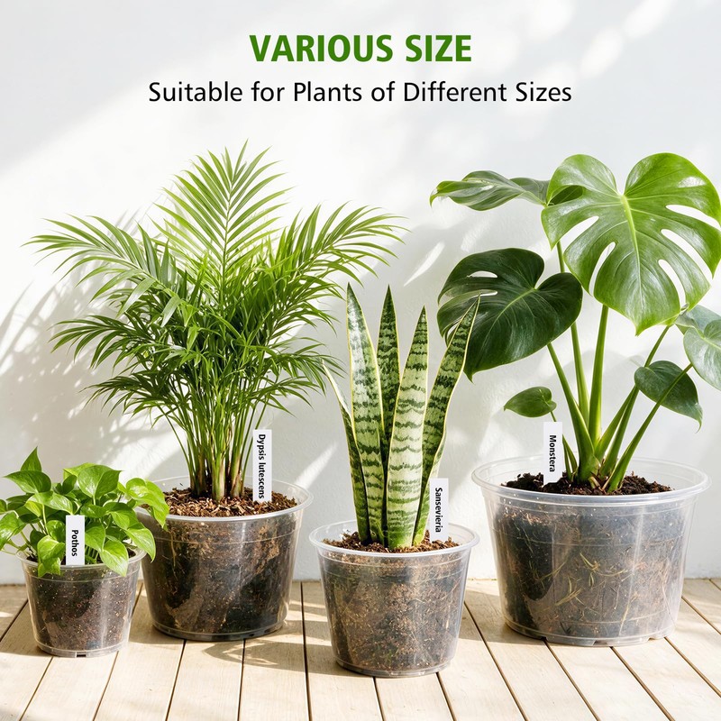 16 Pack 12/10/8/6 Inch Clear Nursery Pots with Drainage, Large