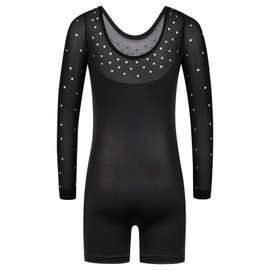 ZNYUNE One-pieceGirls Gymnastic Long Sleeve Leotards Sparkle Dancing Athletic Ballet Unitards for 3-12 Years B217 BlackFlower 130