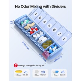 Vaydeer 7 Day Weekly Pill Organizer, Metal Travel Pill Case, Large Capacity Daily Cute Pill Box for Supplements, Pills, Vitamins and Medication (Purple,Small)