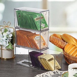 SUMNACON 3 Pack Acrylic Tea Bag Drawer Organizer, Clear Stackable Coffee Capsules Container Countertop Drawer Design Tea Packet Storage Holder Kitchen Spice Packet Storage Organizer (No Tea Bag)