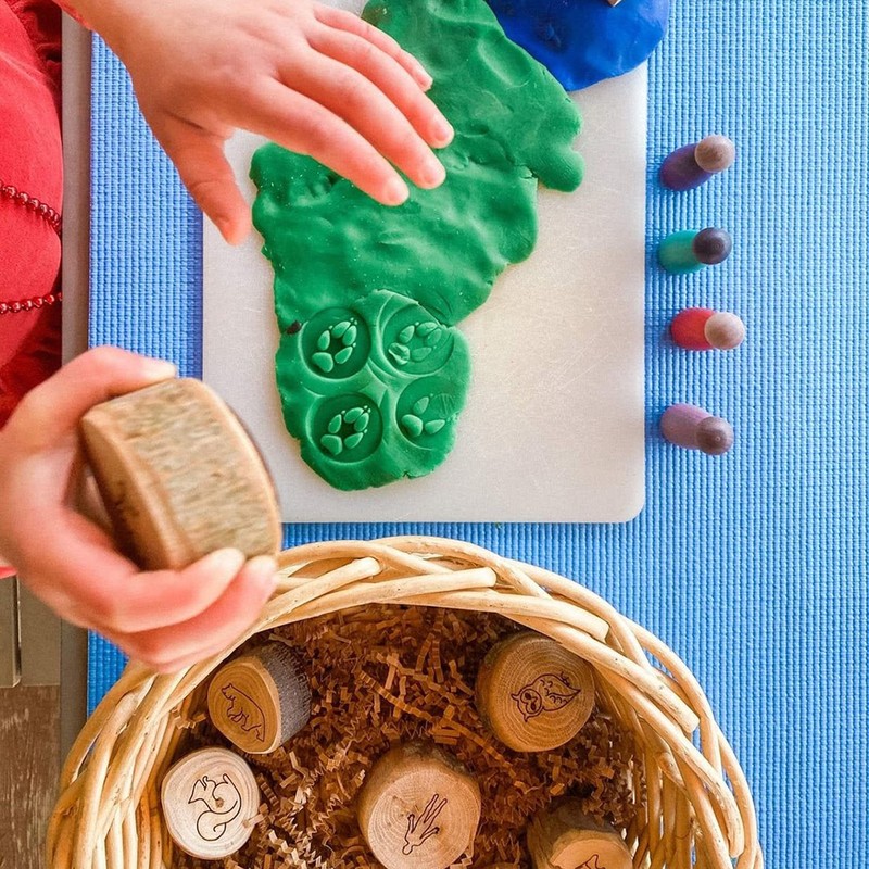 9 Pack Wooden Animal Tracks Playdoh Stamps Animal Prints