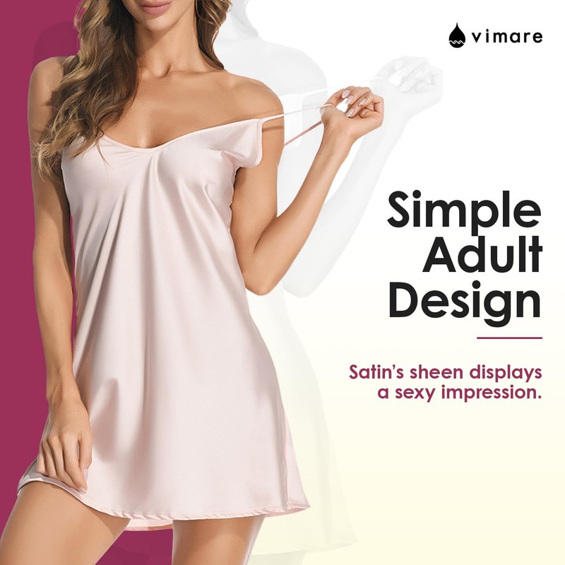 Vimare Women's Satin Half Slip Beautiful Silhouette Inner Cami Dress,