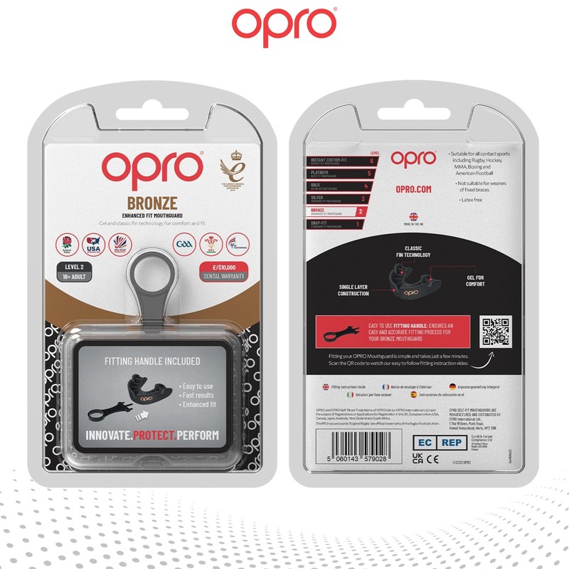 OPRO Bronze Level Sports Mouthguard, Essential Fit (Black) Adult &